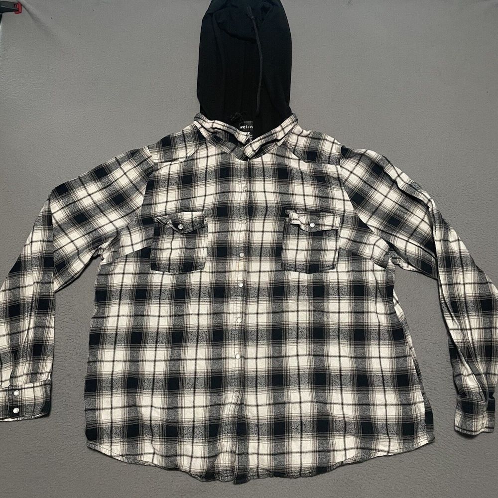Wet Seal Women's Long Sleeve‎ Pearl Snap Plaid Flannel Zip Up Hoodie Size 3X